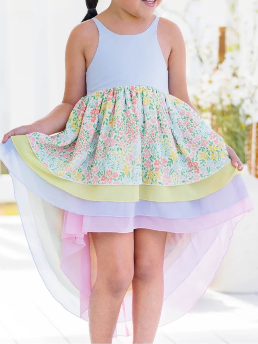 Cheeky Plum Clothing Girls Floral Zoe High-Low Dress Pastel Layered Skirt Size 6